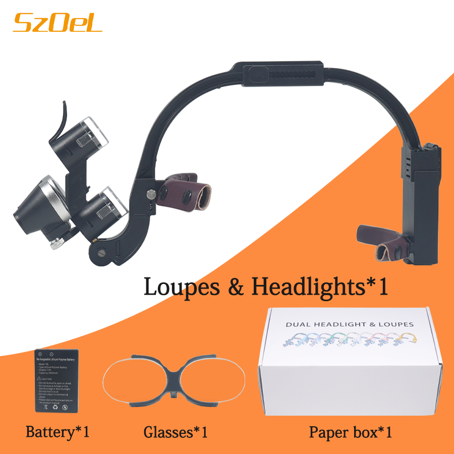 Magnifier With Light - Lupa dental binocular, Farol frontal oral,